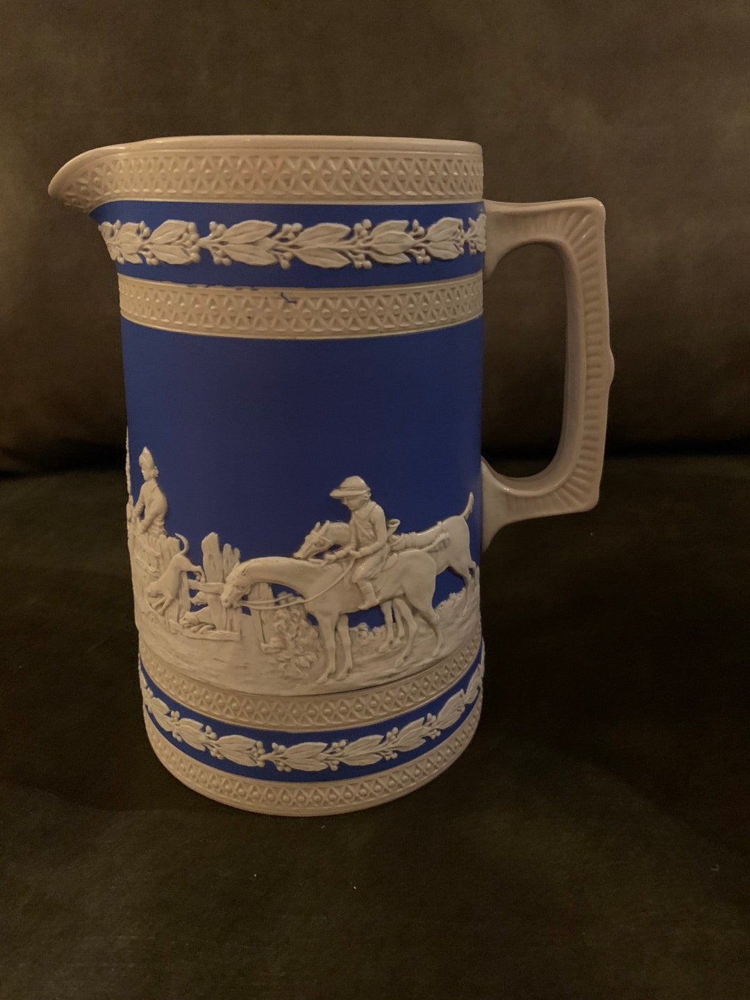 Copeland Spode Blue Jasperware Tall Pitcher of a Hunting Scene Etsy UK