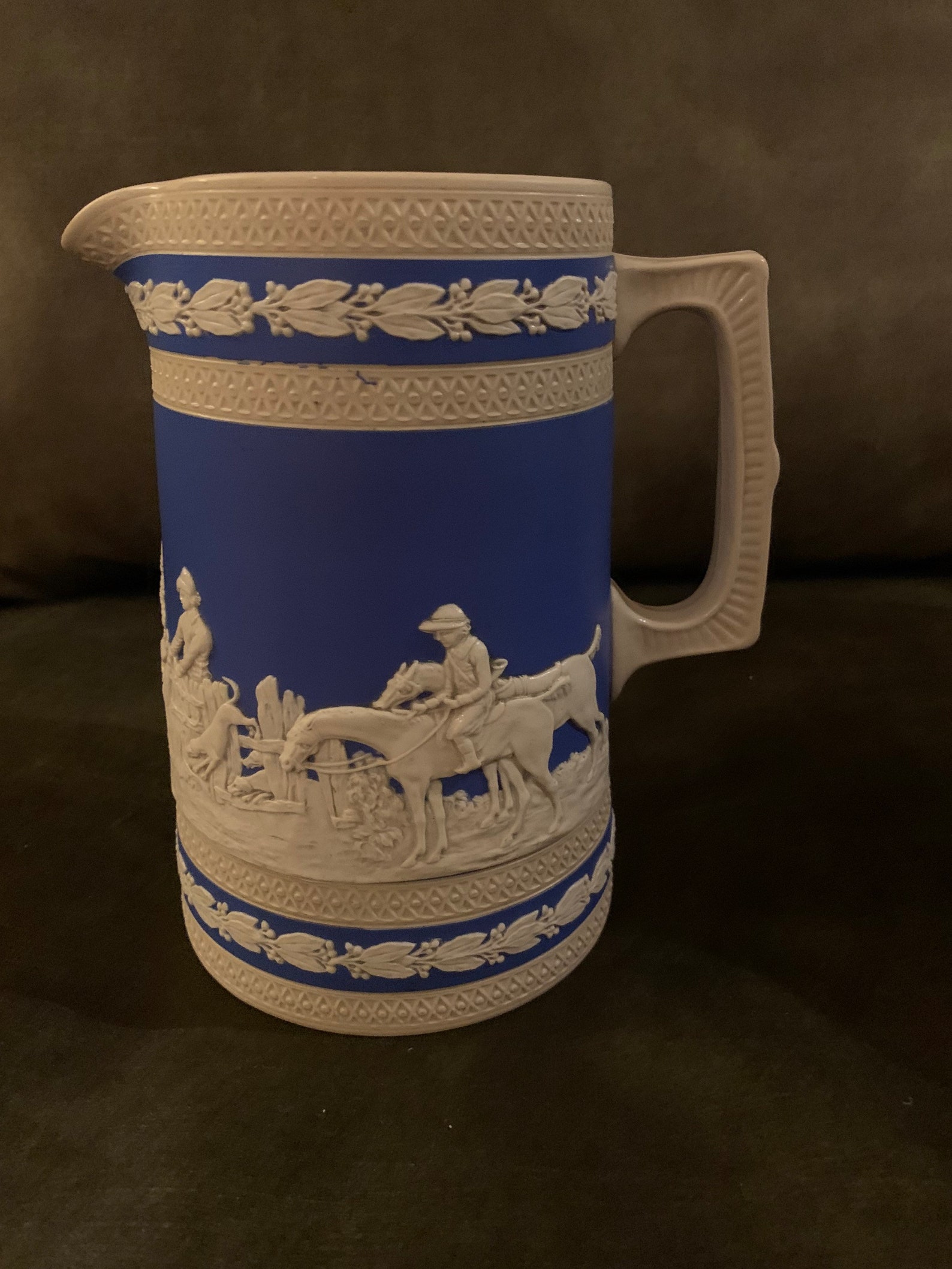 Copeland Spode Blue Jasperware Tall Pitcher of a Hunting Scene Etsy UK