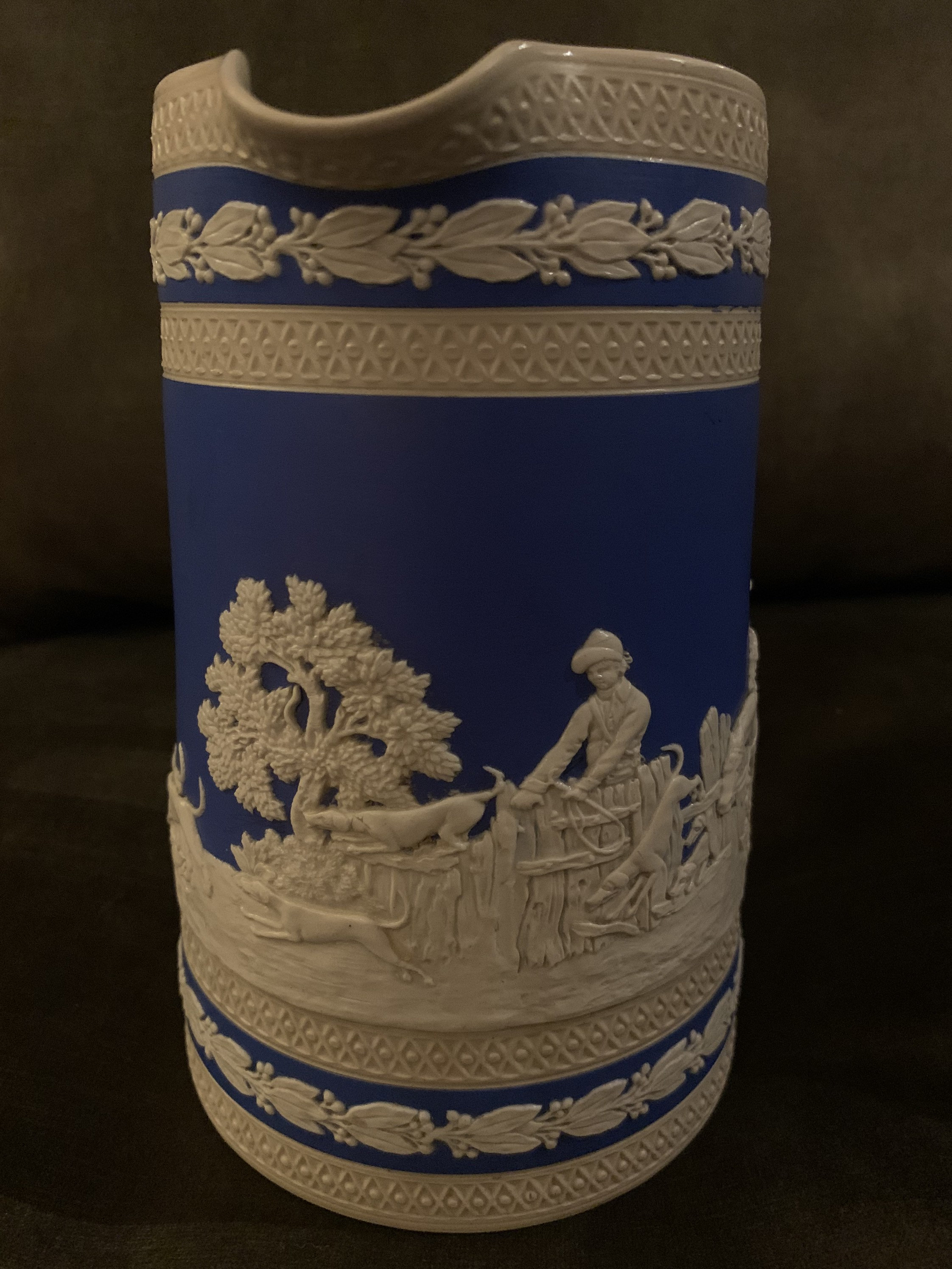 Copeland Spode Blue Jasperware Tall Pitcher of a Hunting Scene Etsy UK