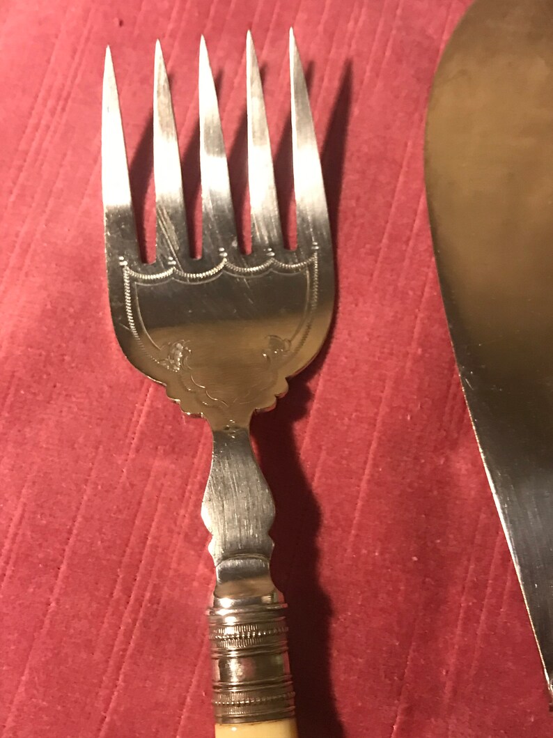 Antique Fish Servers, Fish Serving Knife and Fork, Silver Plated Knife