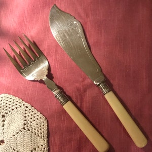 Antique Fish Servers, Fish serving Knife and Fork, Silver plated Knife and Fork