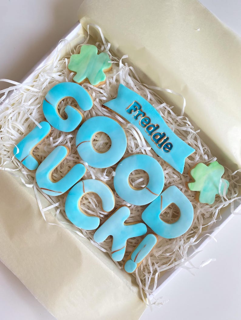 Galletas personalizadas de buena suerte / Regalo de buena suerte / Mucha suerte / Regalos para un nuevo trabajo / Examen / Prueba de conducir / Entrevista de trabajo / Regalos de despedida imagen 1