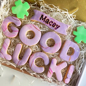 Galletas personalizadas de buena suerte / Regalo de buena suerte / Mucha suerte / Regalos para un nuevo trabajo / Examen / Prueba de conducir / Entrevista de trabajo / Regalos de despedida imagen 5