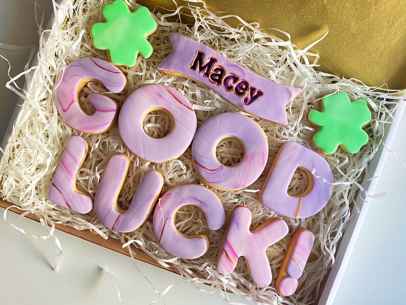 Galletas personalizadas de buena suerte / Regalo de buena suerte / Mucha suerte / Regalos para un nuevo trabajo / Examen / Prueba de conducir / Entrevista de trabajo / Regalos de despedida imagen 5