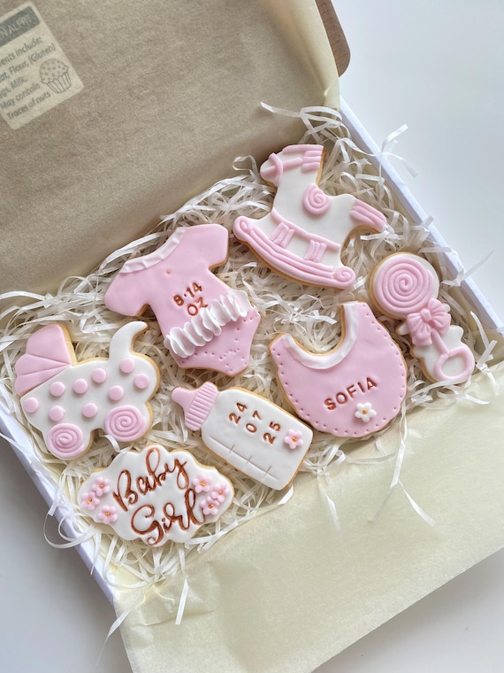 Personalised Baby Girl cookies • New-Baby Gift for Parents or Baby Shower Present