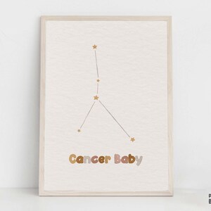 Boho Zodiac Nursery Print, Cancer Baby Stars Constellation Printable Wall Art, Zodiac Horoscope Astrology Poster, Unique Baby Shower Gift
