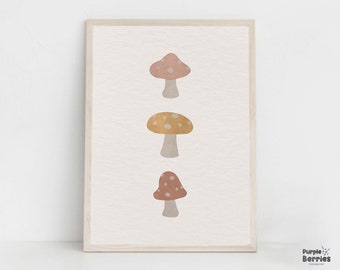 Boho Fall Nursery Print, Mushrooms Printable Wall Art, Fall Nursery Artwork, Holidays Baby Room Decor, DIY Wild Mushrooms Autumn Decorations