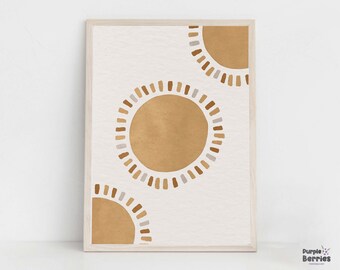 Boho Suns Nursery Print, Sunshine Baby Bedroom Decor, Modern Mid Century Sun Wall Art, Gender Neutral Above Crib Artwork, Watercolor Print