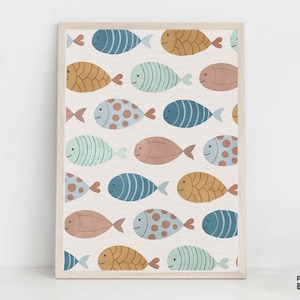 Fish Nursery Print, Cute Animal Printable Wall Art, Boho Nautical Playroom Decor, Gender Neutral Nursery Poster, Under The Sea Animal Poster