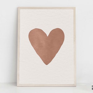Boho Heart Nursery Print, Watercolor Minimal Heart Wall Art, Toddler Playroom Decoration, Neutral Tones Art, Boho Valentine Romantic Gift
