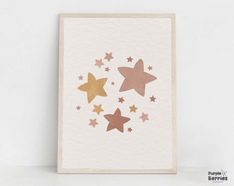 Boho Nursery Stars Art Print, Modern Kids Printable Wall Art, Gender Neutral Nursery Decor, Celestial Baby Room Decor, Minimal Kids Artwork