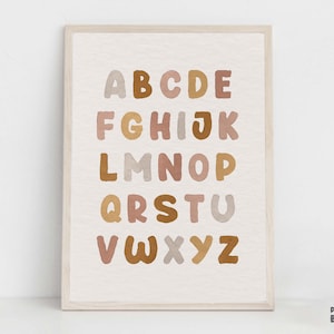 Boho Alphabet Poster, Kids Playroom Educational Poster, Learning ABC Children Print, Boho Baby Shower Gift, Neutral Tones Nursery Decoration