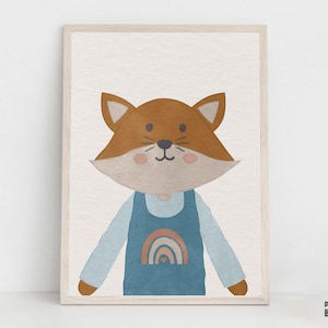 Fox Art Print, Woodland Animal Boho Nursery Wall Art, Playroom Animal Poster, Baby Fox Children Bedroom Art, Gender Neutral Nursery Artwork