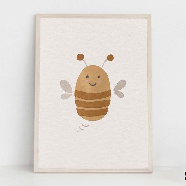 Bee Boho Nursery Print, Cute Baby Bee Animal Wall Art, Minimal Boho Artwork Children Bedroom, Modern Abstract Bohemian Nursery Printables