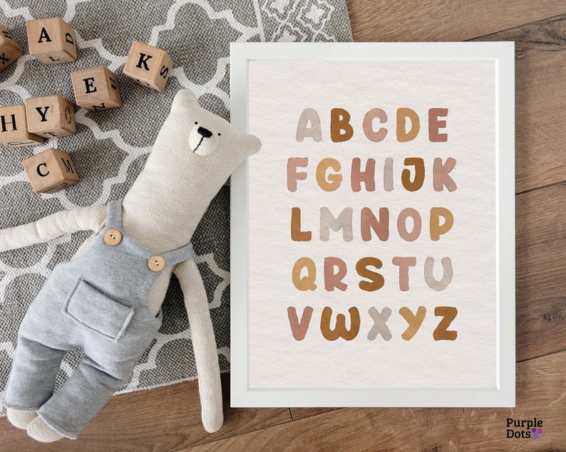 Boho Nursery Print Set Of 2, Alphabet And Numbers Educational Poster, Gender Neutral Kids Printable Wall Art Digital Download Baby Gift Idea image 3