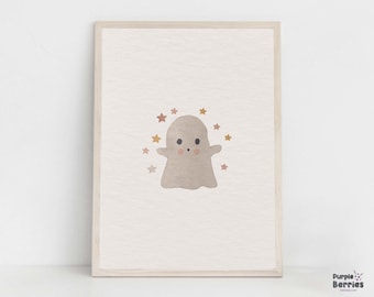 Boho Halloween Nursery Print, Little Ghost Printable Wall Art, Boo Nursery Artwork, Baby Room Fall Decor, Holidays Children Playroom Decor