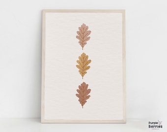 Boho Fall Nursery Print, Oak Leaves Printable Wall Art, Autumn Nursery Artwork, Baby Room Fall Decor, Holidays Children Playroom Printables