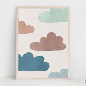 Baby Room Nursery Decor, Clouds Boho Printable Wall Art, Gender Neutral Nursery Print, Abstract Cloud Sky Artwork, Playroom Boho Sun Poster