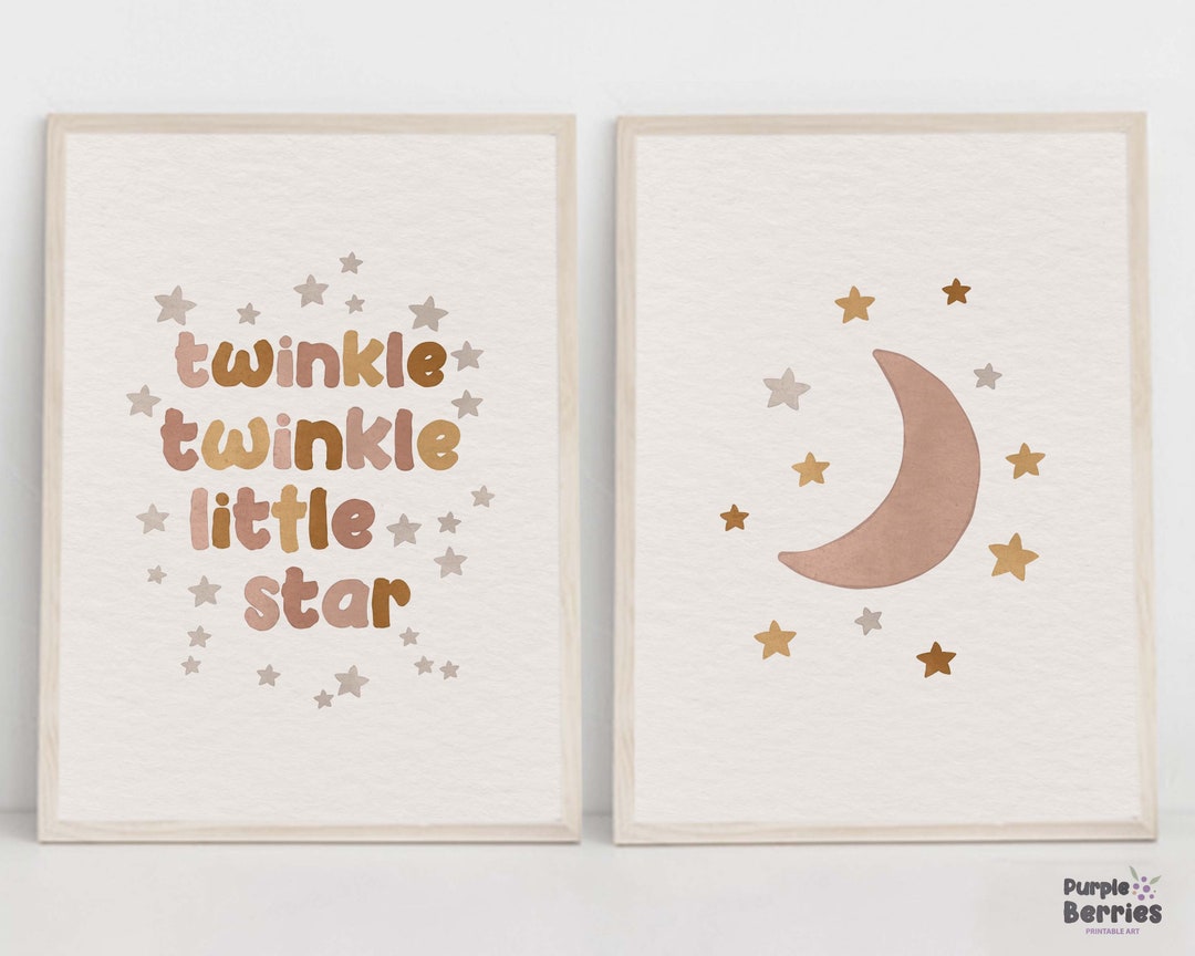 Boho Nursery Print Set of 2, Crescent Moon and Stars Printable Wall Art ...