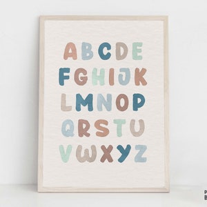 Boho Alphabet Poster, Kids Playroom Educational Print, Learning ABC Children Print, Boho Baby Shower Gift, Neutral Tones Nursery Decoration