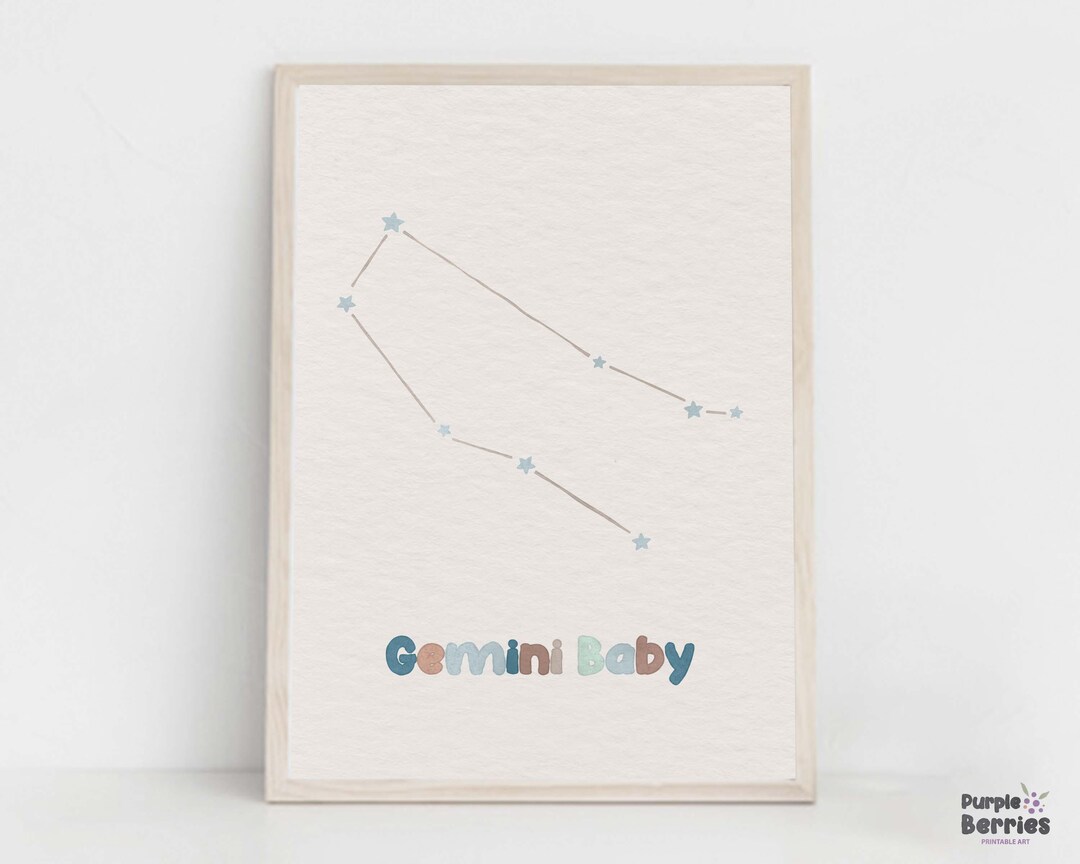Boho Zodiac Nursery Print, Gemini Stars Constellation, Kids Printable ...