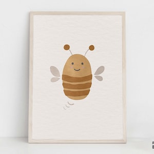 Bee Boho Nursery Print, Cute Baby Bee Animal Wall Art, Minimal Boho Artwork Children Bedroom, Modern Abstract Bohemian Nursery Printables