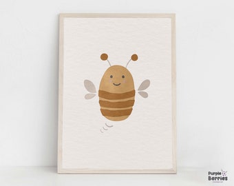 Lámina de abeja bohemia para guardería, adorable arte de pared de abeja bebé, obra de arte bohemia minimalista para dormitorio infantil, imprimibles bohemios abstractos modernos para guardería