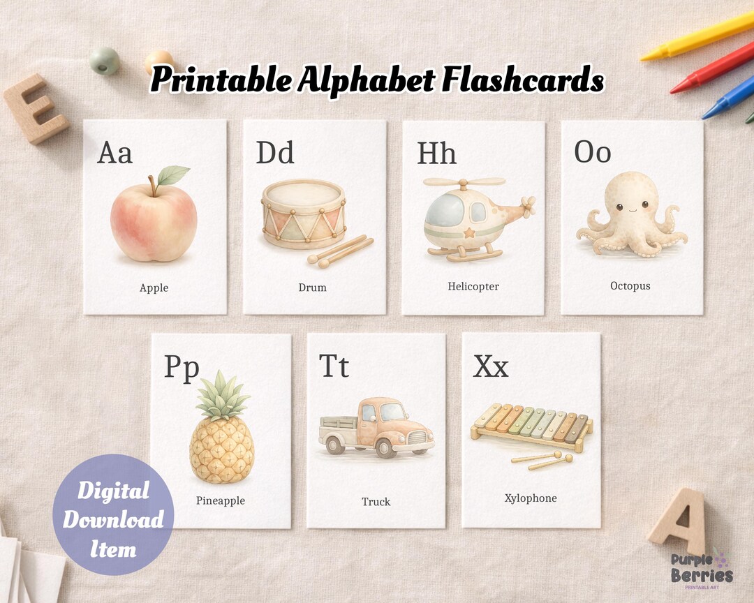 Printable Alphabet Flashcards for Kids, Montessori ABC Learning Cards ...
