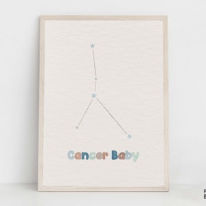 Boho Zodiac Nursery Poster, Cancer Baby Stars Constellation Print, Zodiac Horoscope Astrology Kids Poster, Baby Nursery Printable Wall Art