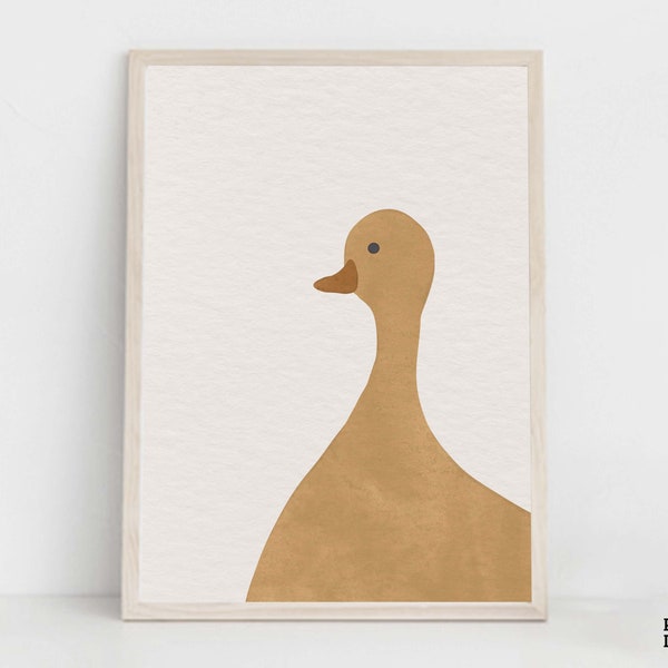 Duck Boho Nursery Print, Cute Animal Wall Art, Bohemian Art for Playroom Decor, Modern Mid Century Artwork, DIY Children Bedroom Decoration