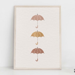 Boho Fall Nursery Print, Umbrellas Printable Wall Art, Kids Autumn Print, Thanksgiving Fall Artwork, Holidays Decoration, Rainy Weather Gift