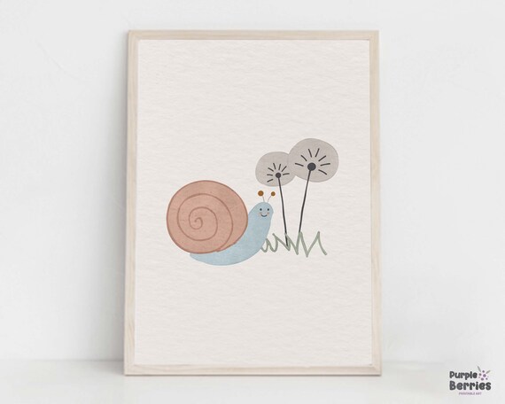 Animal Nursery Print, Snail And Dandelion Printable Wall Art, Gender Neutral Nursery Digital Artwork, Kids Playroom Decor, Digital Download