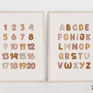 Boho Nursery Print Set Of 2, Alphabet And Numbers Educational Poster, Gender Neutral Kids Printable Wall Art Digital Download Baby Gift Idea
