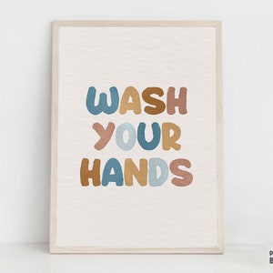 Kids Bathroom Art Print, Wash Your Hands Sign, Gender Neutral Nursery Artwork, Baby bathroom Decoration, Classroom Rules Printable Wall Art