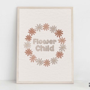 Flower Child Boho Nursery Print, Cute Baby Bohemian Floral Wall Art, Minimal Boho Artwork Children Bedroom, Modern Abstract Bohemian Nursery
