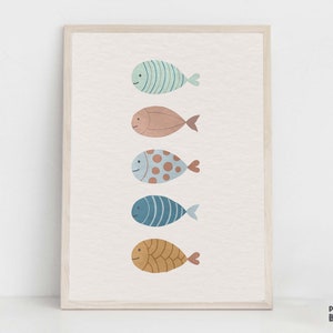Fish Nursery Print, Sea Animals Printable Wall Art, Nautical Kids Playroom Decor, Gender Neutral Nursery Digital Artwork, Sea Animal Poster
