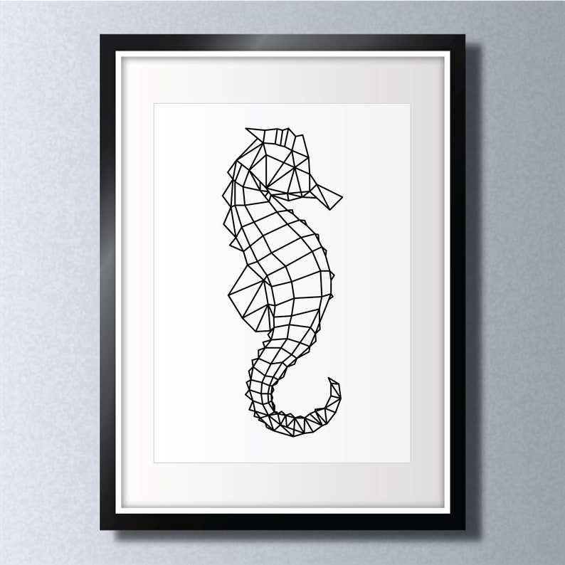 Geometric Seahorse Printable Wall Art Black and White Etsy
