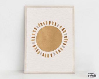Boho Sun Nursery Print, Sunshine Toddler Bedroom Decor, Modern Mid Century Sun Wall Art, Gender Neutral Above Crib Artwork, Watercolor Print
