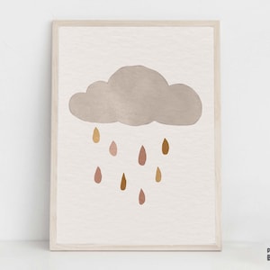 Regnerische Wolke Kinderzimmer Poster, Wolke und Regen druckbare Wandkunst, niedliches Baby Kinderzimmer Dekor, Gender Neutral Digitaldruck, Baby-Dusche-Geschenk
