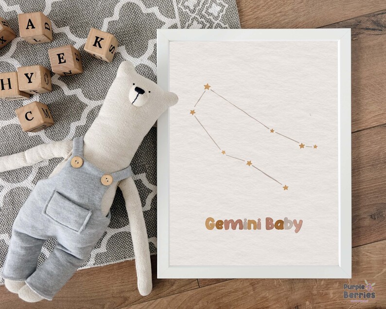 Boho Zodiac Nursery Print, Gemini Baby Stars Constellation Printable ...