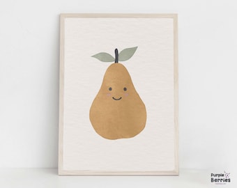 Boho Kinderzimmer Print, Birne druckbare Wandkunst, niedliche Kinder Schlafzimmer digitale Kunst, Kinderzimmer Poster, niedliche Küche Dekor, Kleinkind Kinderzimmer Poster