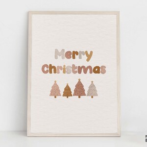 Impressão de Feliz Natal, Árvores de Natal, Arte de Parede para Férias de Berçário, Imprimíveis de Natal Boho, Pôster de Inverno para Crianças, Arte de Natal para Berçário Boho