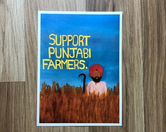 Charity ‘Support Punjabi farmers’ A5 art print | Indian Punjabi art print/poster fundraiser | South asian/desi/punjabi wall art