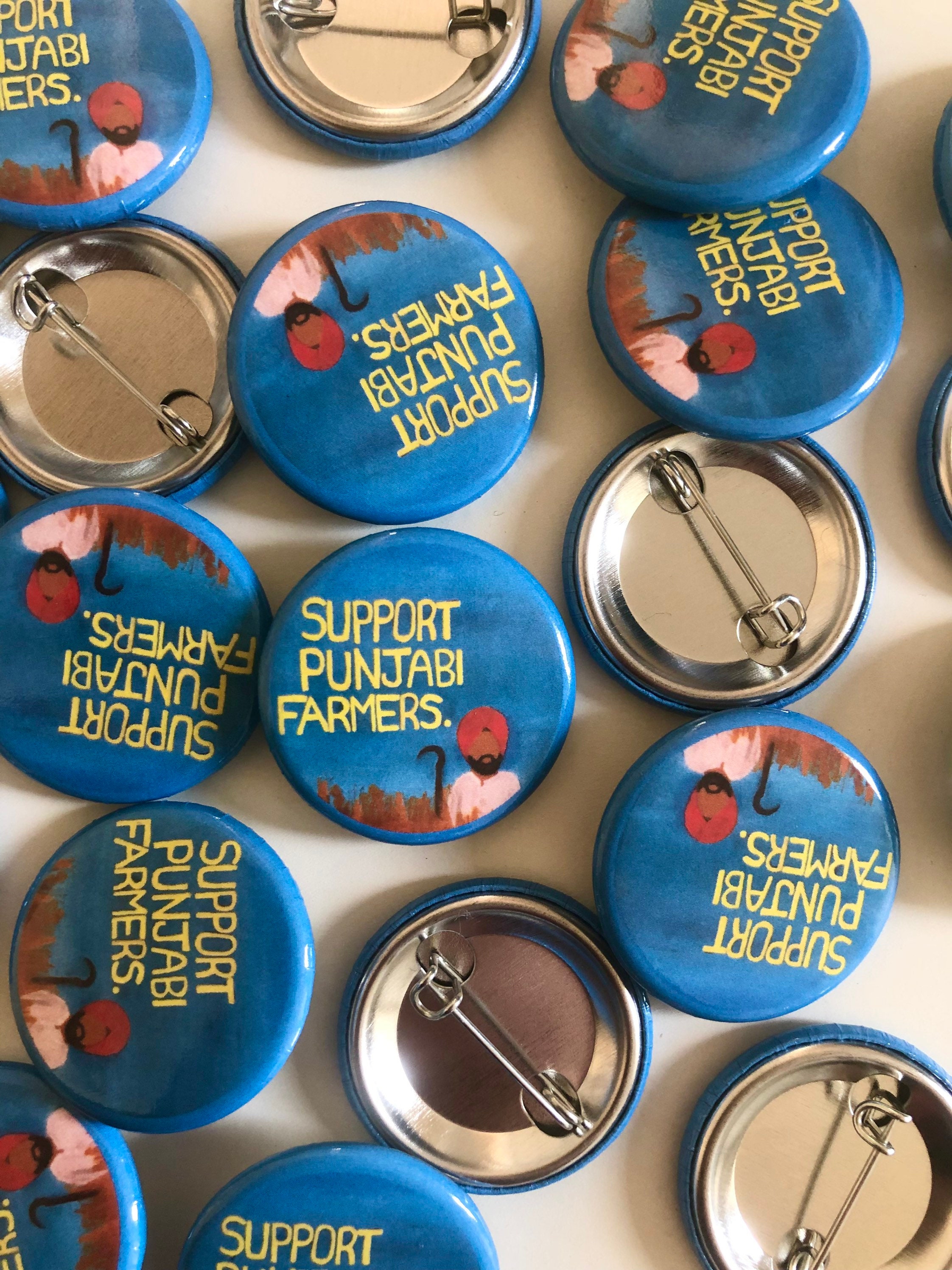 Charity ‘Support Punjabi farmers’ badge pin | south asian/desi/punjabi art badge pin/accessory | punjabi farmer fundraiser art