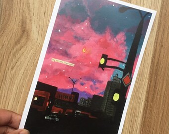 A5 pink sunset silhouette art print