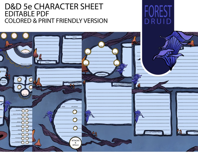 Dnd 5e Character Sheet - Editable PDF - Black and White + Colored ...