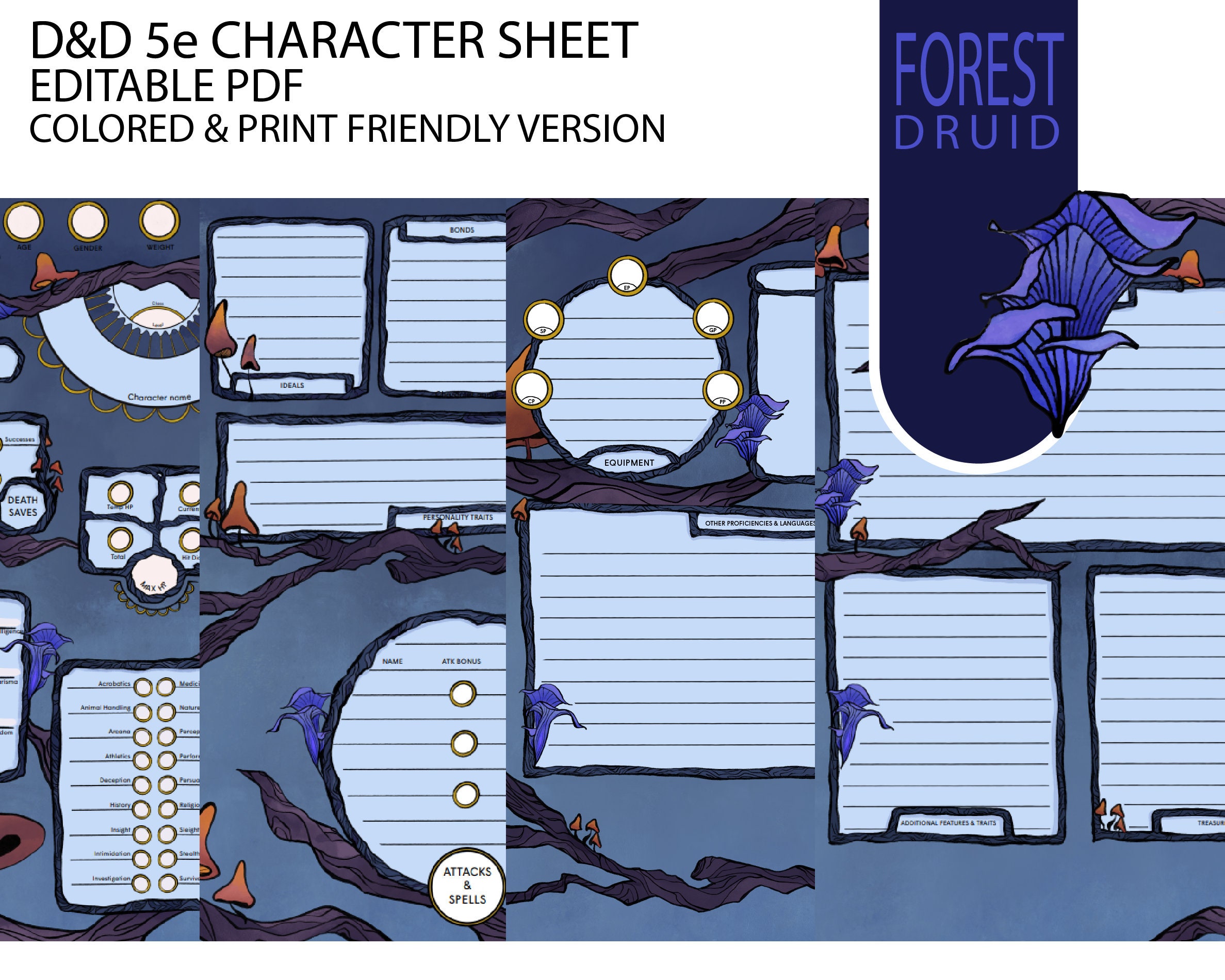 Dnd 5e Character Sheet Editable PDF Black and White - Etsy Australia