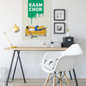 Kaam Chor Print | Gujarati Expression | Indian Desi Wall Art | South Asian Humour Gift image 1