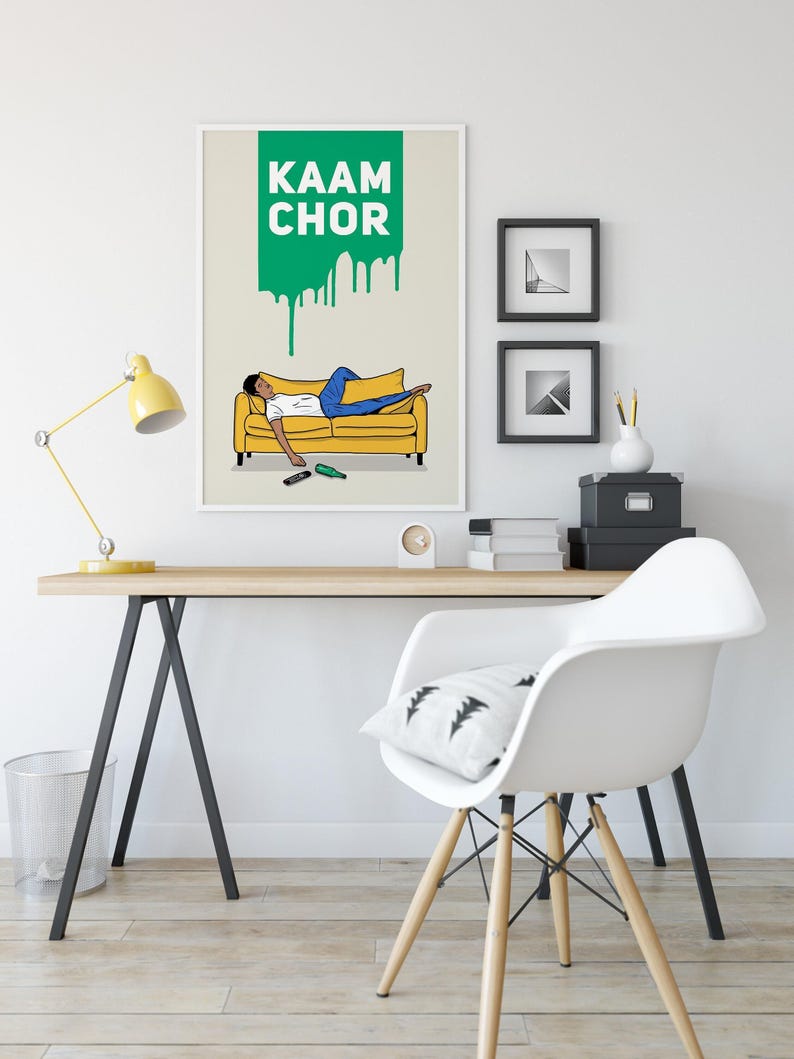Kaam Chor Print | Gujarati Expression | Indian Desi Wall Art | South Asian Humour Gift image 1