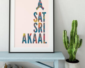 Stampa di Sat Sri Akaal / Auguri Sikh / Decorazioni per la casa in stile Punjabi / Arte murale spirituale / Regalo indiano